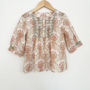 Bonpoint Embroidered Floral Printed Short Sleeve Blouse Size 6